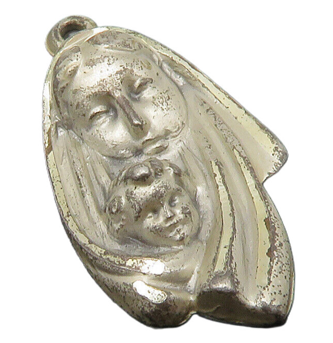 925 Sterling Silver  Vintage Antique Virgin Mary & Baby Jesus Pendant  PT11231