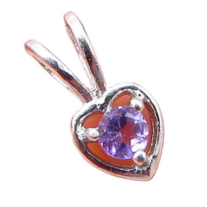 925 Sterling Silver  Amethyst Love Heart Slider Pendant  PT1454