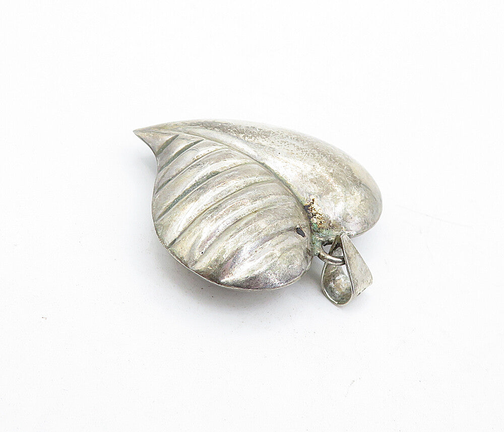 MEXICO 925 Silver  Vintage Dark Tone Hollow Fluted Love Heart Pendant  PT3177