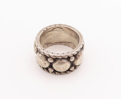 925 Sterling Silver Vintage Ring Large Beads Carved Roped Border  Sz 6  RG28643