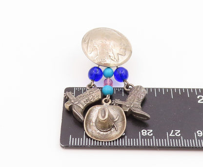 925 Sterling Silver Vintage Earrings NAVAJO Multi Gemstone Single Lot  EG14289