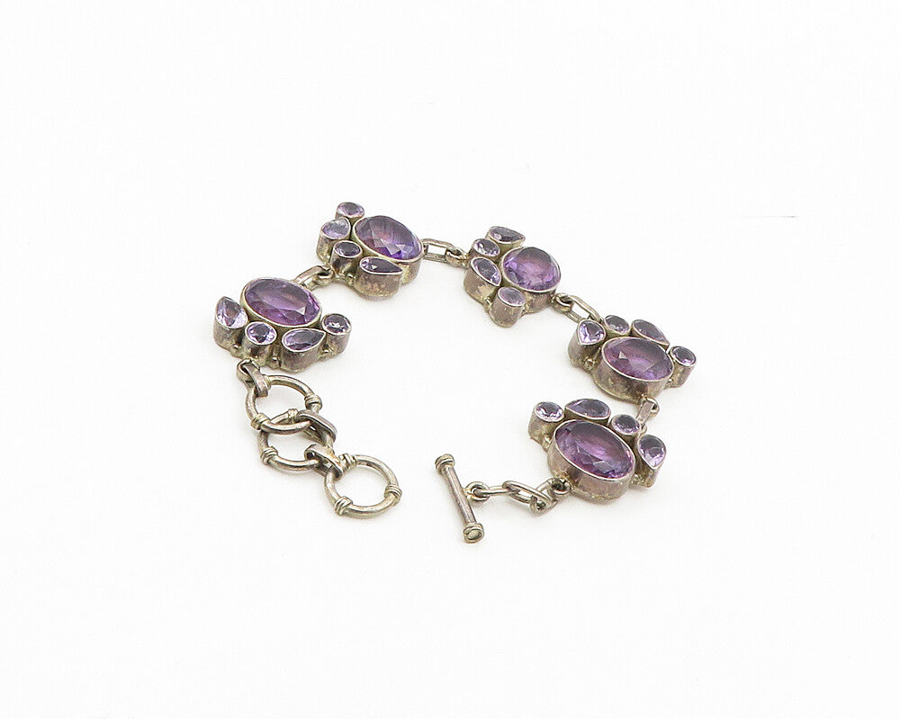 925 Sterling Silver Vintage Multi Shape Amethyst Chain Bracelet BT7010