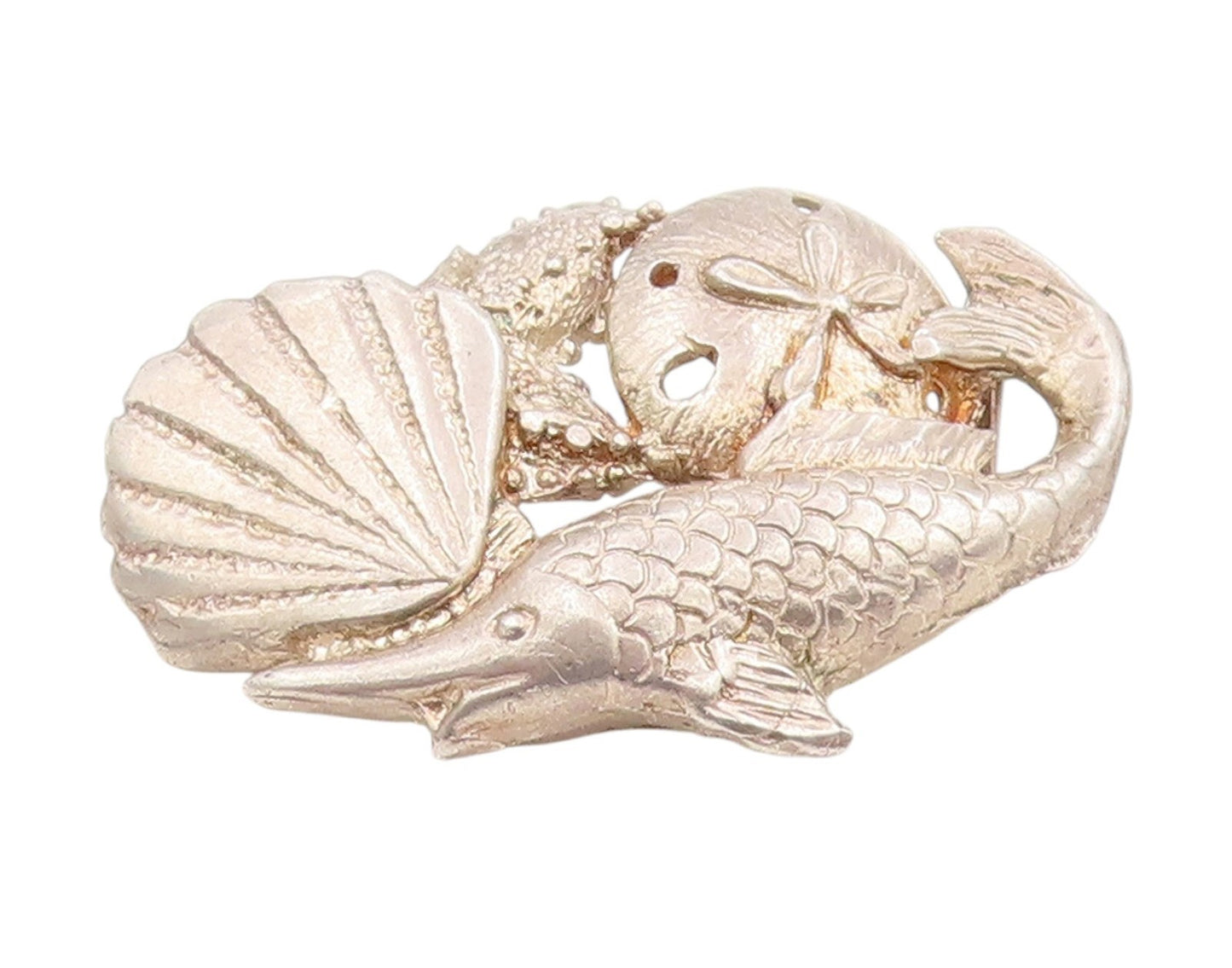 925 Sterling Silver Vintage Pendant Etched Ocean Life Collection Charm  PT25765