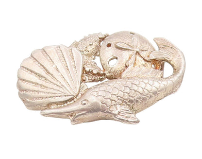 925 Sterling Silver Vintage Pendant Etched Ocean Life Collection Charm  PT25765