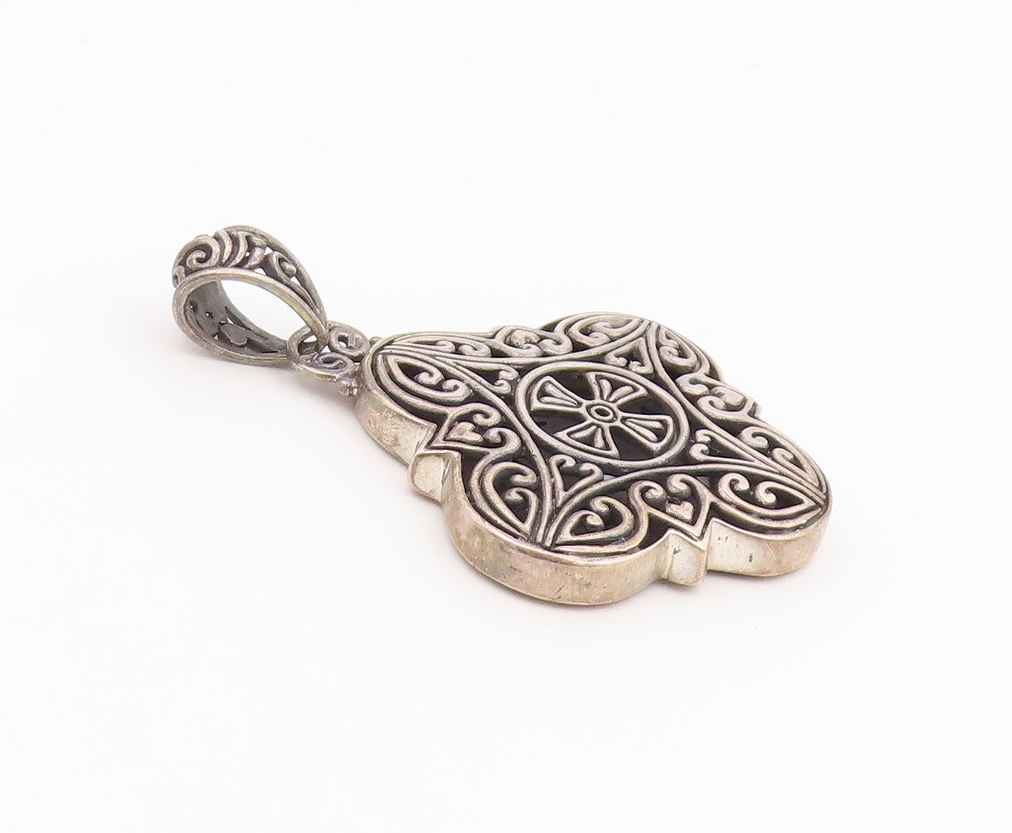 925 Sterling Silver Vintage Pendant Gothic Hearts Scrollwork Holy Cross  PT26388