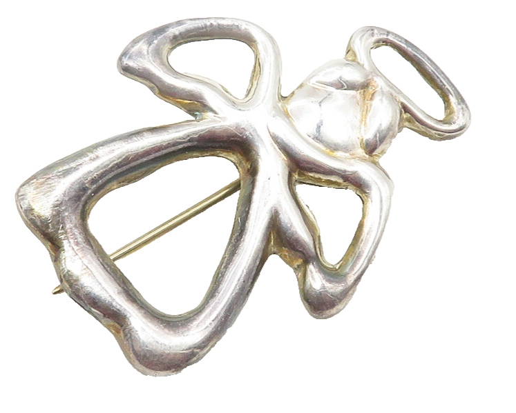 925 Sterling Silver  Vintage Shiny Angel Outline Smooth Brooch Pin  BP4328