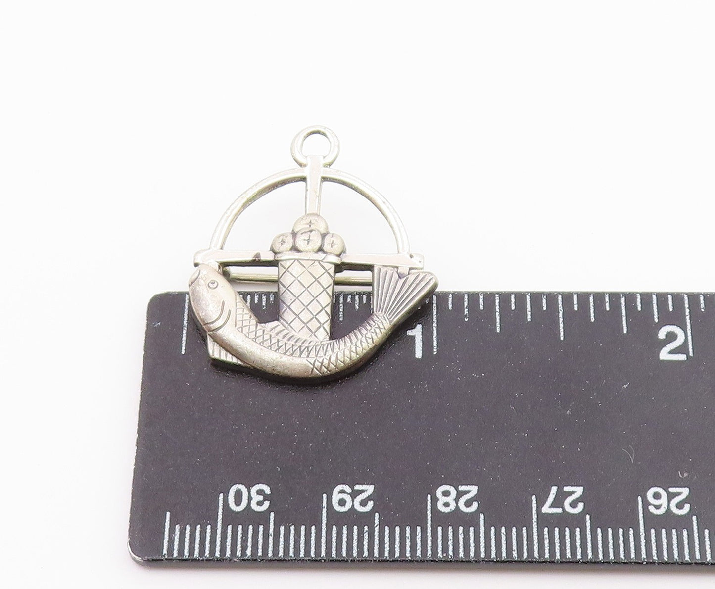 CREED 925 Sterling Silver  Vintage Fish & Bread Christian Brooch Pin  BP9331