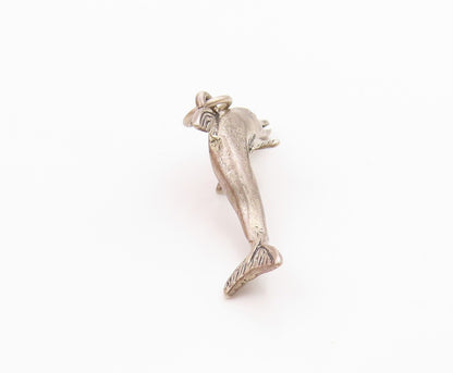 925 Sterling Silver Vintage Pendant 3D Miniature Carved Dolphin Charm  PT2255