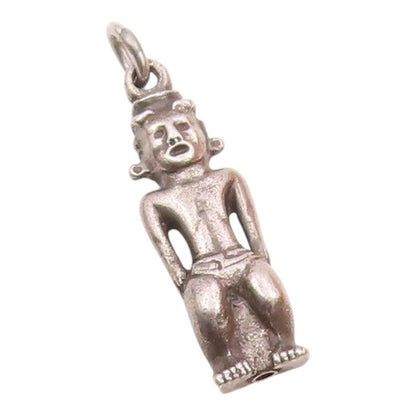 925 Sterling Silver  Vintage Sitting Tribal Man Charm Pendant  PT20277