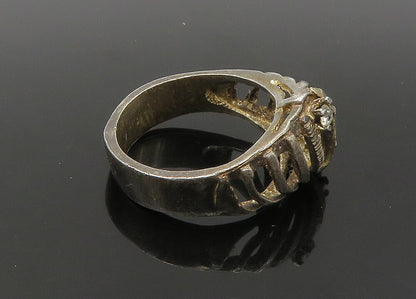 925 Silver & 14K GOLD  Vintage Topaz Two Tone Split Band Ring Sz 6  RG22667