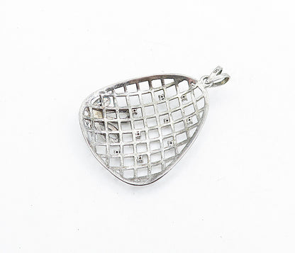 925 Sterling Silver  Vintage Topaz Floral Grid Designed Drop Pendant  PT3899