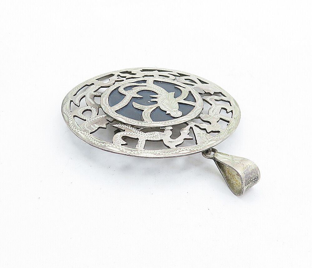 PERU 925 Sterling Silver  Vintage Oxidized Long Tailed Bird Brooch Pin  BP2110