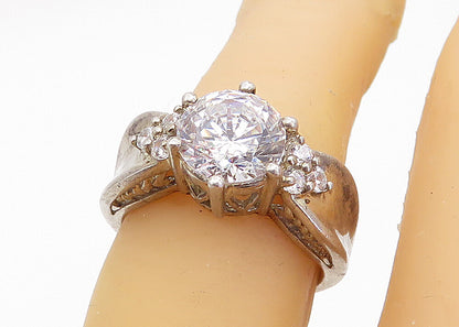 MEDA 925 Silver  Vintage Cubic Zirconia Solitaire Accent Ring Sz 6  RG3929