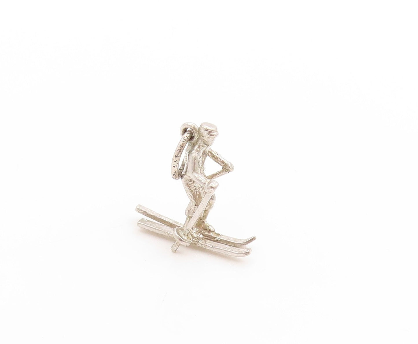 925 Sterling Silver Vintage Pendant Snow Skiing Man Winter Sport Charm  PT25109