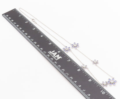925 Sterling Silver Vintage Necklace Tanzanite & CZ Daisy Floral Chain   NE4628