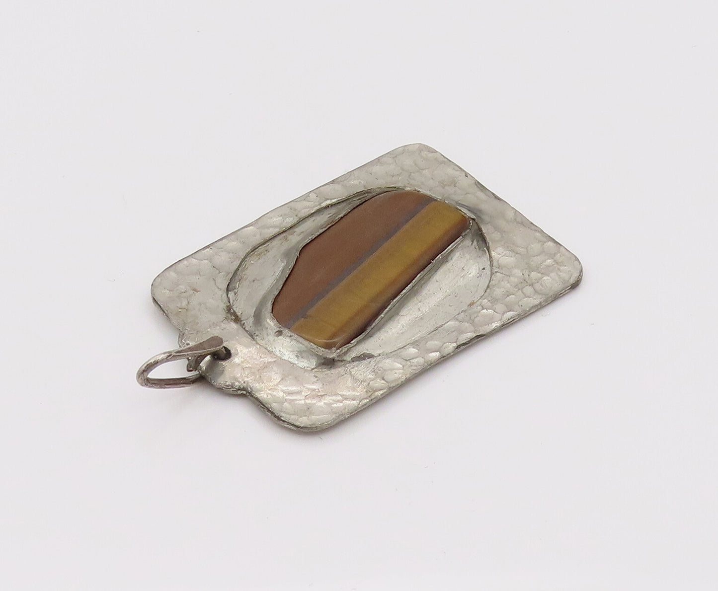 FELICE 925 Silver  Vintage Hammered Modernist Tiger's Eye Pendant  PT22224