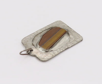 FELICE 925 Silver  Vintage Hammered Modernist Tiger's Eye Pendant  PT22224