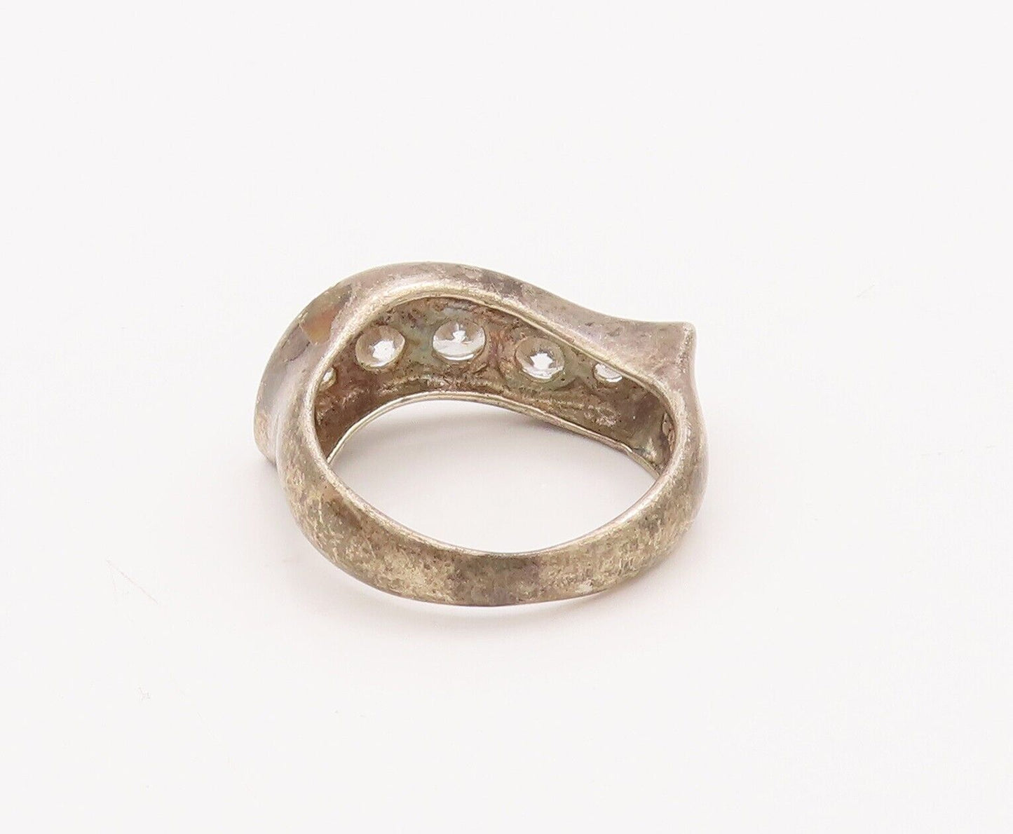 925 Sterling Silver Vintage Ring Wave Cut Multi Size Round Cut CZ  Sz 7  RG28362