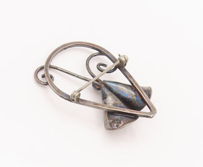 925 Sterling Silver Vintage Brooch Pin Modernist Drop Cut Beaded Lily  BP10664