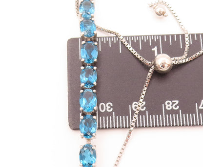 925 Sterling Silver Vintage Minimalist Oval Sapphire Bolo Bracelet BT9929