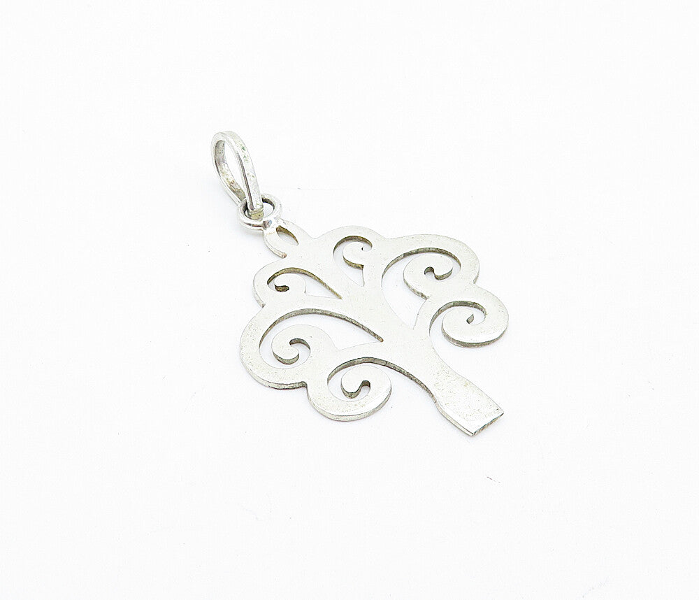 925 Sterling Silver Vintage Petite Shiny Swirl Tree Design Pendant PT2979