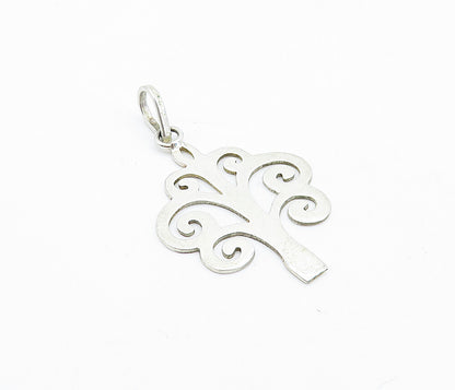925 Sterling Silver Vintage Petite Shiny Swirl Tree Design Pendant PT2979