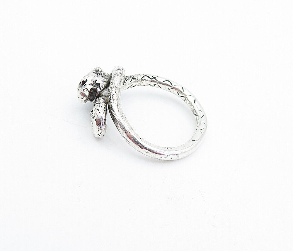 925 Sterling Silver Vintage Snake Head & Tail Motif Band Ring Sz 8 RG3649