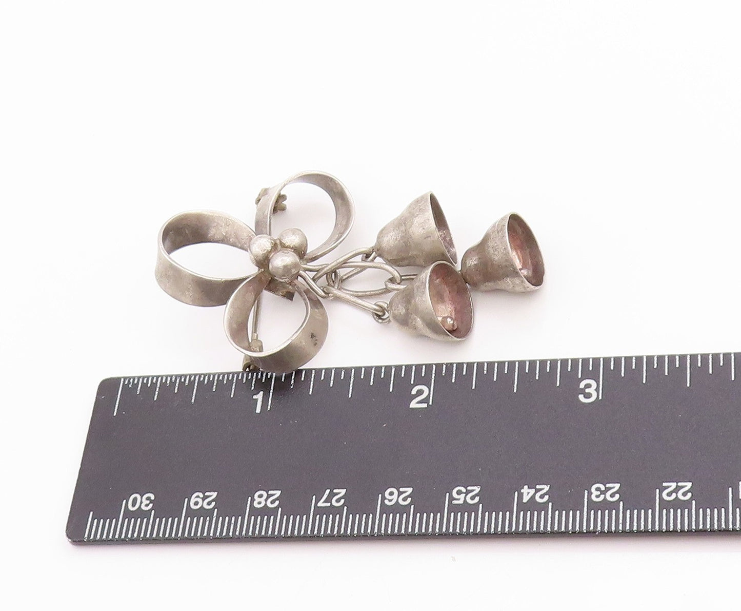 925 Sterling Silver Vintage Brooch MEXICO Cutout Brow With Bells Jingles BP11712