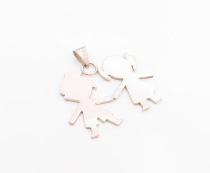 MEXICO 925 Silver  Vintage Minimalist Children Holding Hands Pendant  PT21189