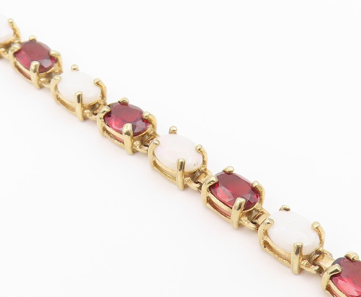925 Sterling Silver Vintage Bracelet Gold Plated Opal & Garnet Link  BT12195