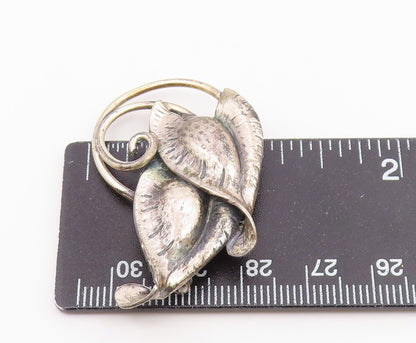JEWEL ART 925 Silver  Vintage Shiny Floral Leaves Swirl Brooch Pin  BP6963