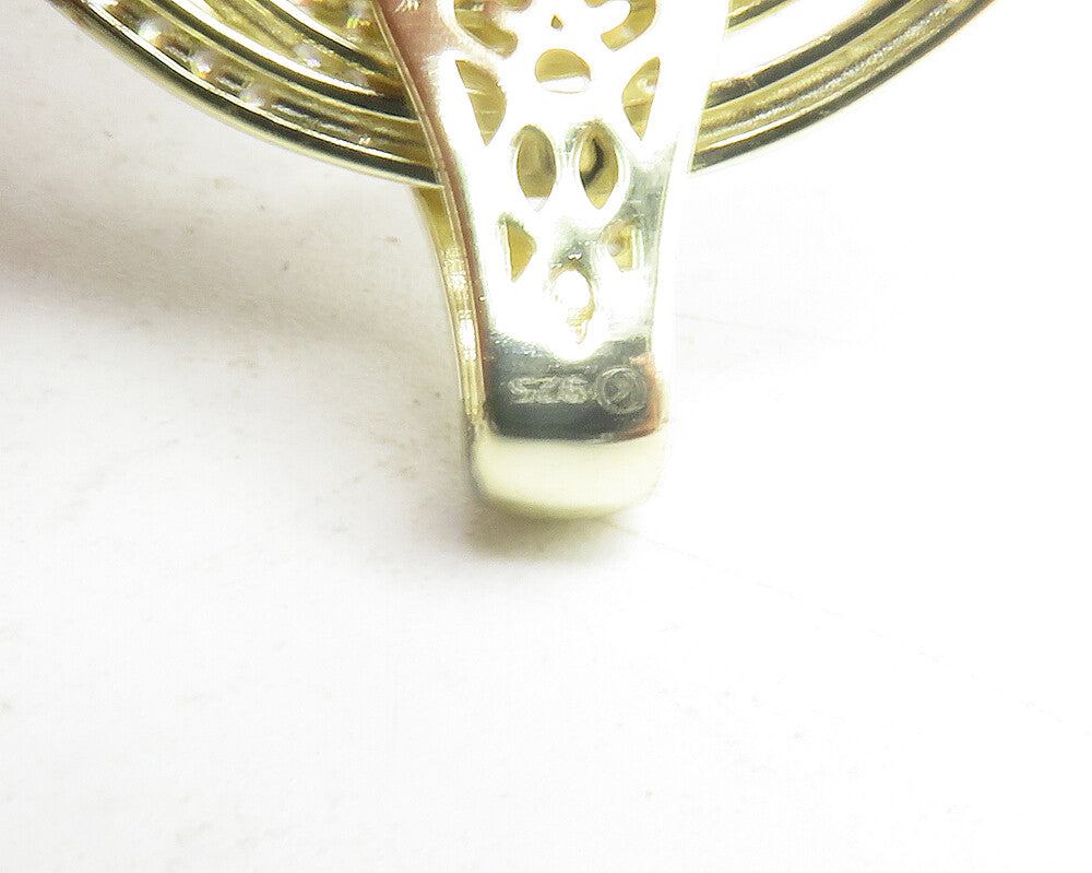 925 Sterling Silver  Topaz Shiny Gold Plated Graduated Ovals Pendant  PT9675