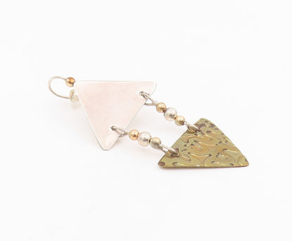 925 Sterling Silver Vintage Earrings JANE EDSALL Two Tone Triangle Drop  EG13891