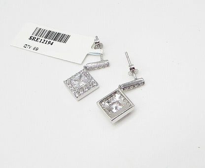 925 Sterling Silver White Topaz & Cubic Zirconia Stud Drop Earrings EG1447