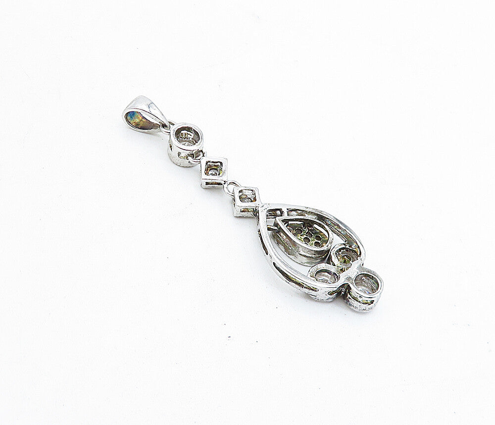 925 Sterling Silver  Vintage Cubic Zirconia Dangling Tear Drop Pendant  PT3436