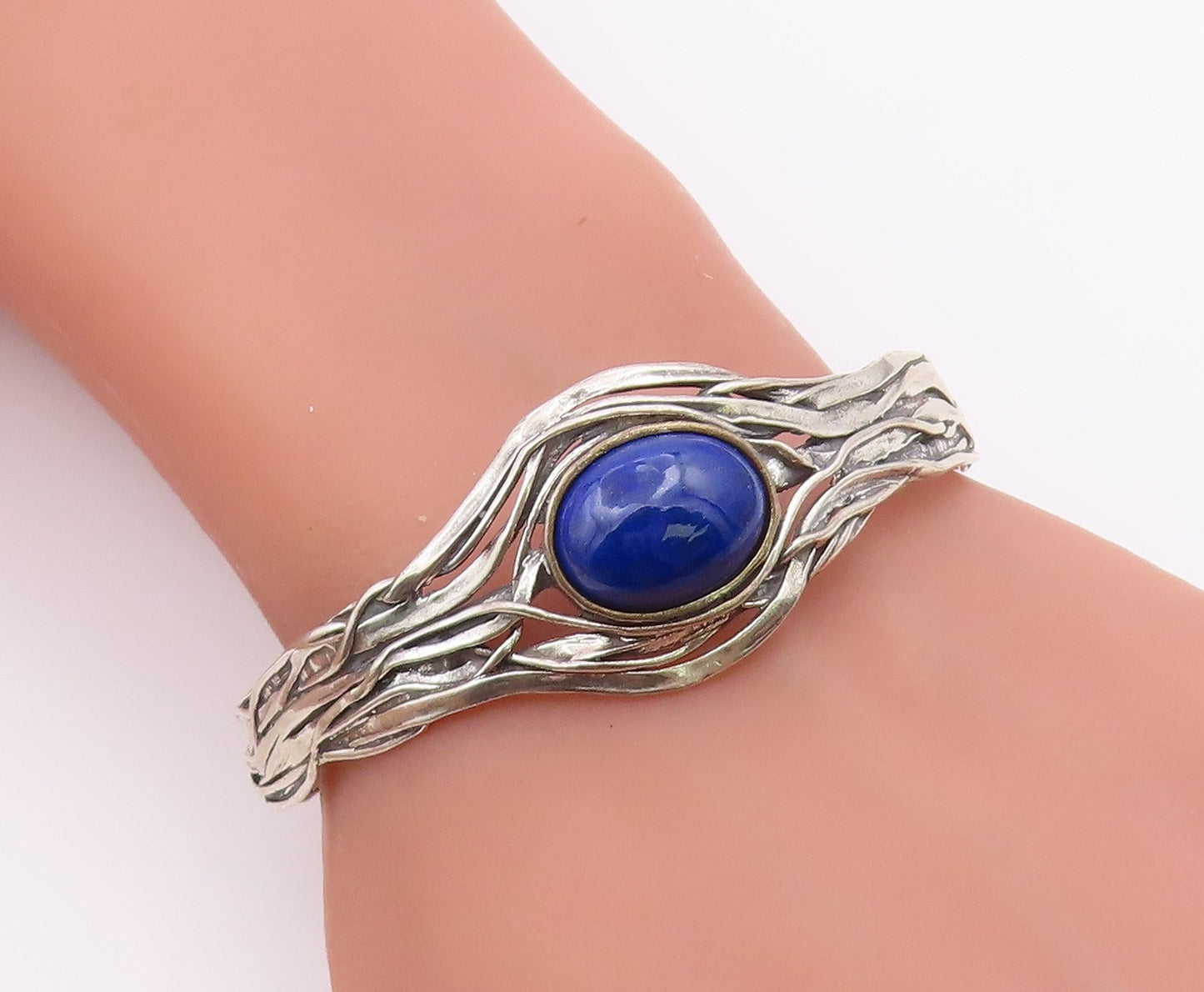 925 Sterling Silver Vintage Bracelet OR PAZ ISRAEL Lapis Lazuli Cuff  BT12165