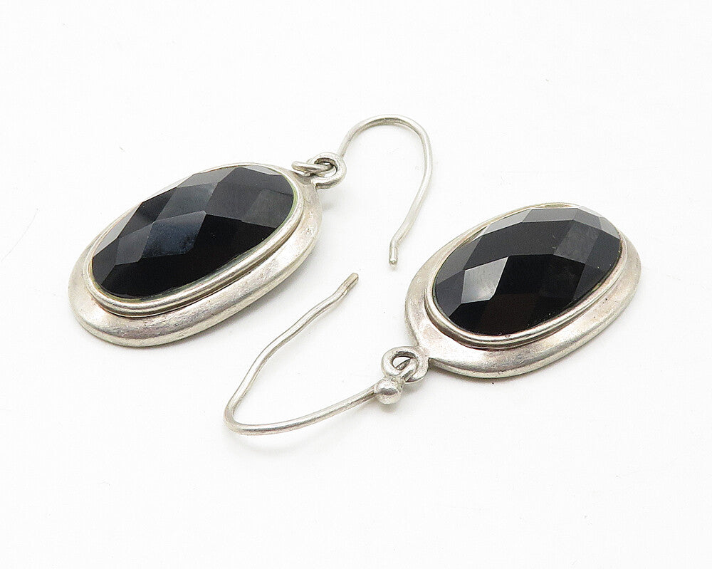 925 Sterling Silver  Vintage Faceted Black Hematite Dangle Earrings  EG6296