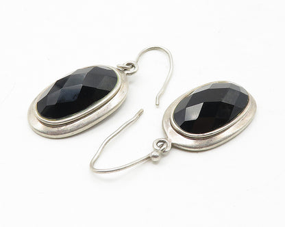 925 Sterling Silver  Vintage Faceted Black Hematite Dangle Earrings  EG6296