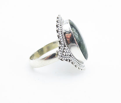 925 Sterling Silver Green Jasper Twist Border Cocktail Ring Sz 9 RG7744