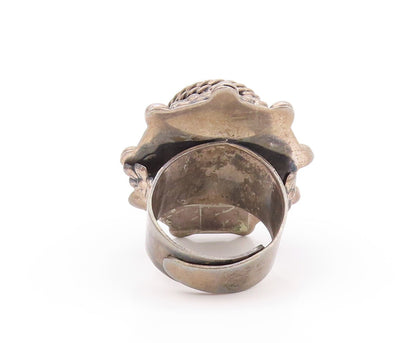 925 Sterling Silver Vintage Ring MEXICO Onyx Dark Tone Floral OPENS SZ 9 RG32111