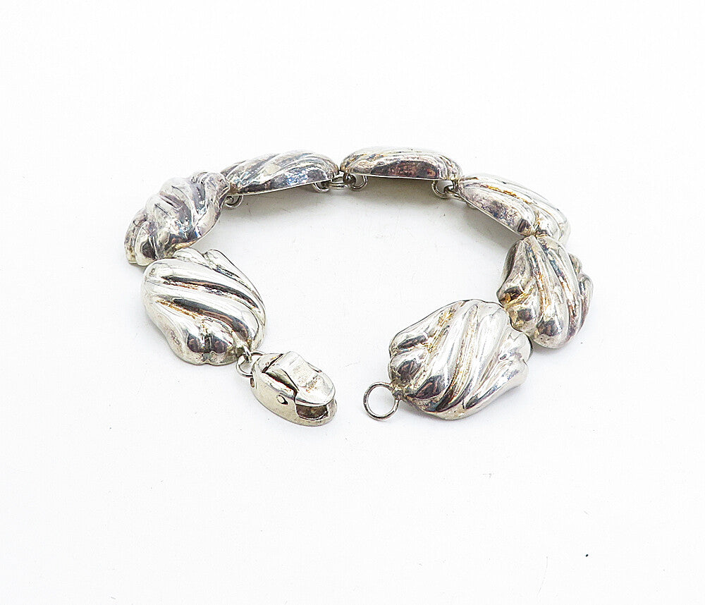 925 Sterling Silver  Vintage Shiny Hollow Fluted Link Chain Bracelet  BT1913