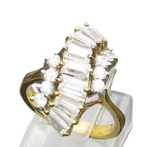 925 Sterling Silver  Vintage Cubic Zirconia Gold Plated Band Ring Sz 6 RG20637