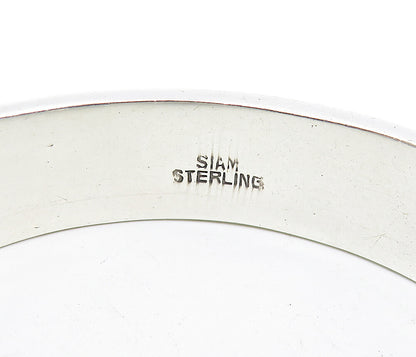 SIAM 925 Silver  Vintage Black Enamel Niello Dancer Bangle Bracelet  BT1536