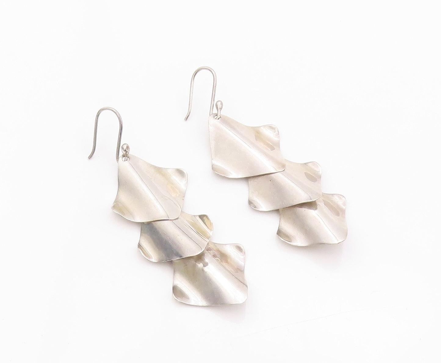 925 Sterling Silver Vintage Earrings MEXICO Wave Effect Drop Squares  EG13480