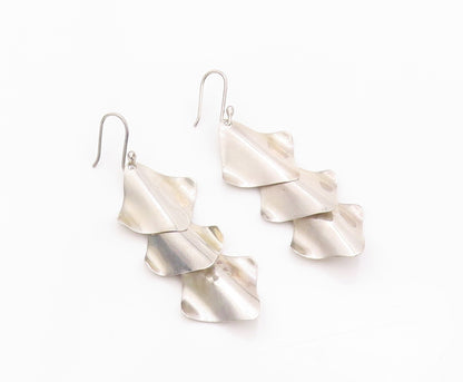 925 Sterling Silver Vintage Earrings MEXICO Wave Effect Drop Squares  EG13480