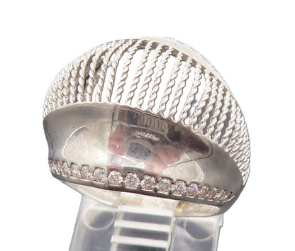 925 Silver  Vintage Mesh & Cubic Zirconia Edge Dome Ring Sz 6.25  RG26186