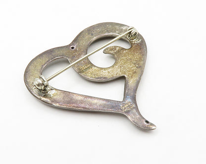925 Sterling Silver  Vintage Dark Tone Swirl Love Heart Brooch Pin  BP5232