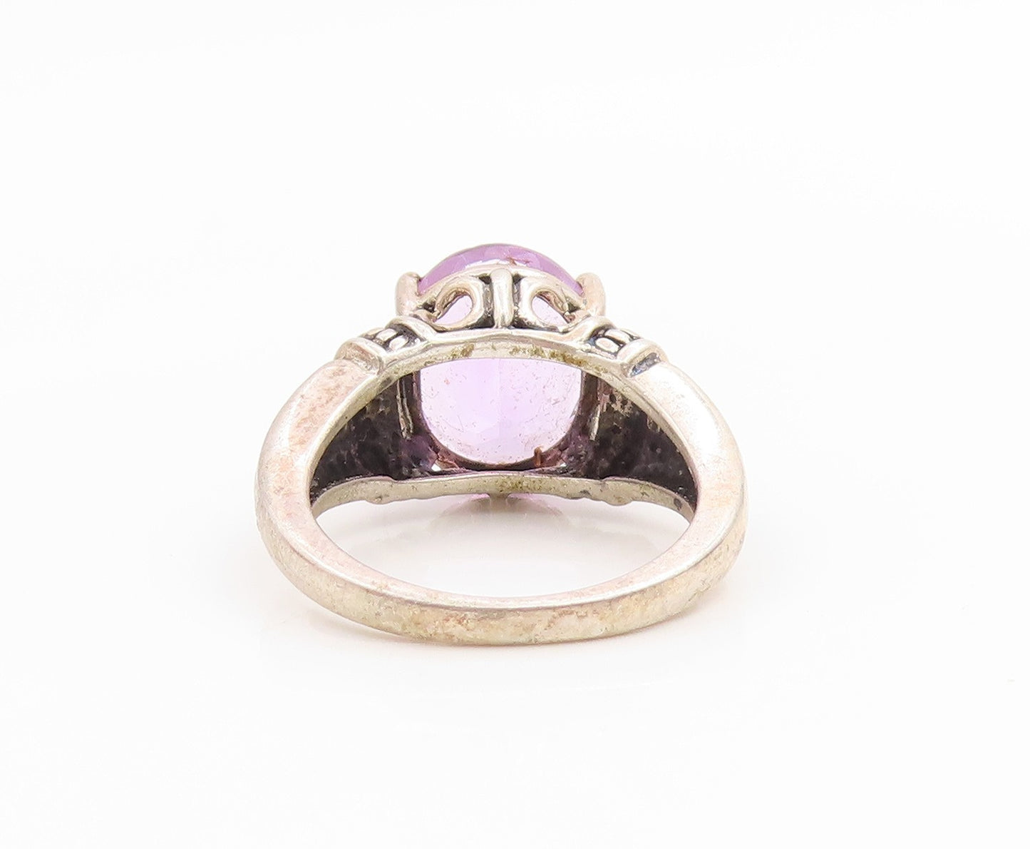 925 Sterling Silver Vintage Ring Oval Cut Amethyst Statement Band  Sz 6  RG35958