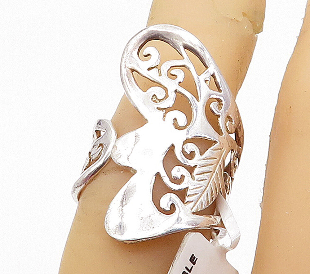 925 Sterling Silver Polished Swirl Floral Leaf Vine Bypass Ring Sz 6 RG6869