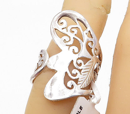 925 Sterling Silver Polished Swirl Floral Leaf Vine Bypass Ring Sz 6 RG6869